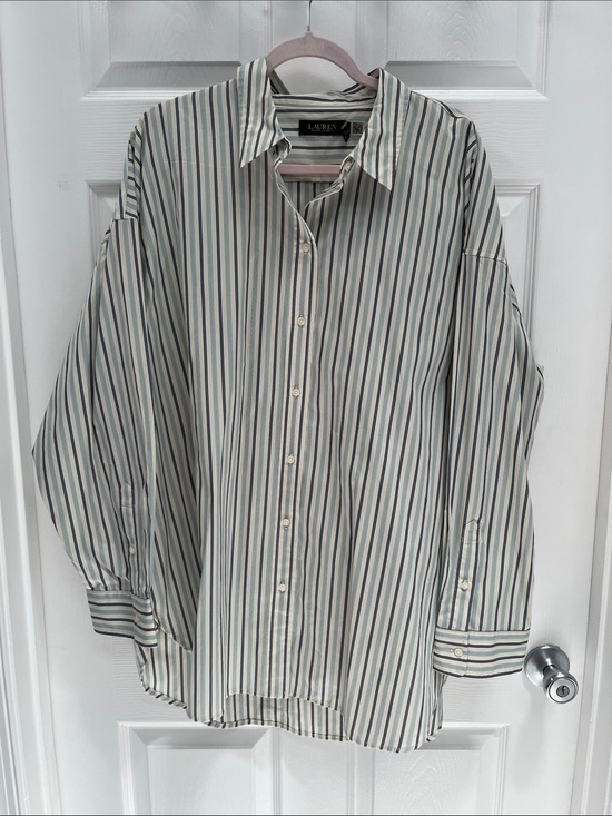 Lauren Ralph Lauren Tops - Lauren Ralph Lauren Cream and Navy Vertical-Stripe Button-Down Shirt